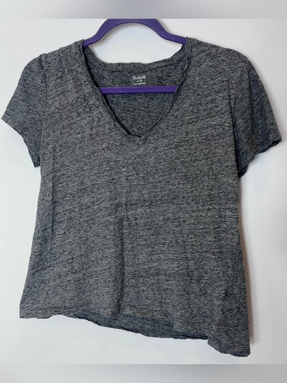 Madewell Gray V-Neck Short Sleeve Tee T-Shirt Basic Burnout Medium Everyday - Picture 1 of 5